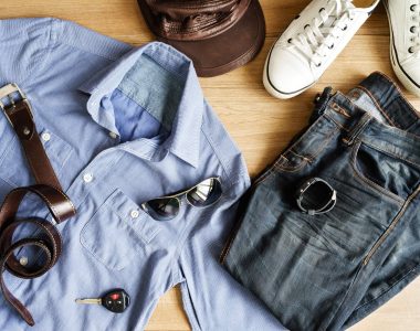flat lay of men casual fashion outfits on wooden b p8xwehx